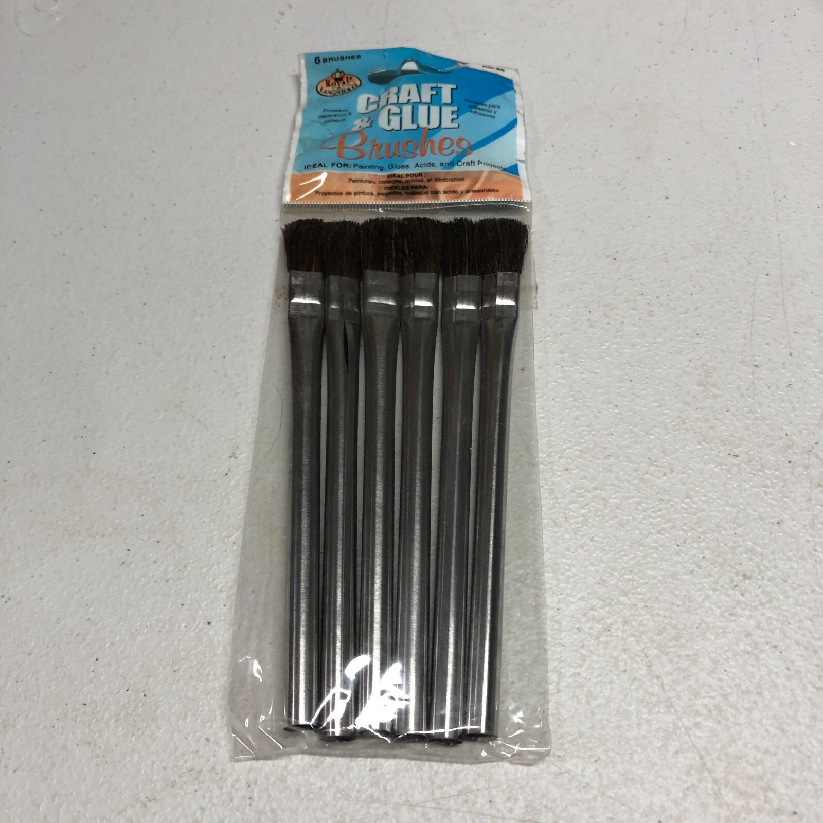 6 piece 6" Metal Craft Hobby Glue Acid Brush Set Small Bristle Parts Cleaning