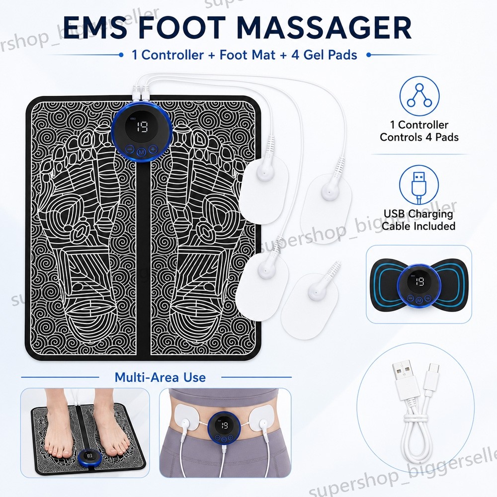 EMS Foot Massager &Pulse Tens Unit Massager Deep Reshaping Kneading Muscle Relax