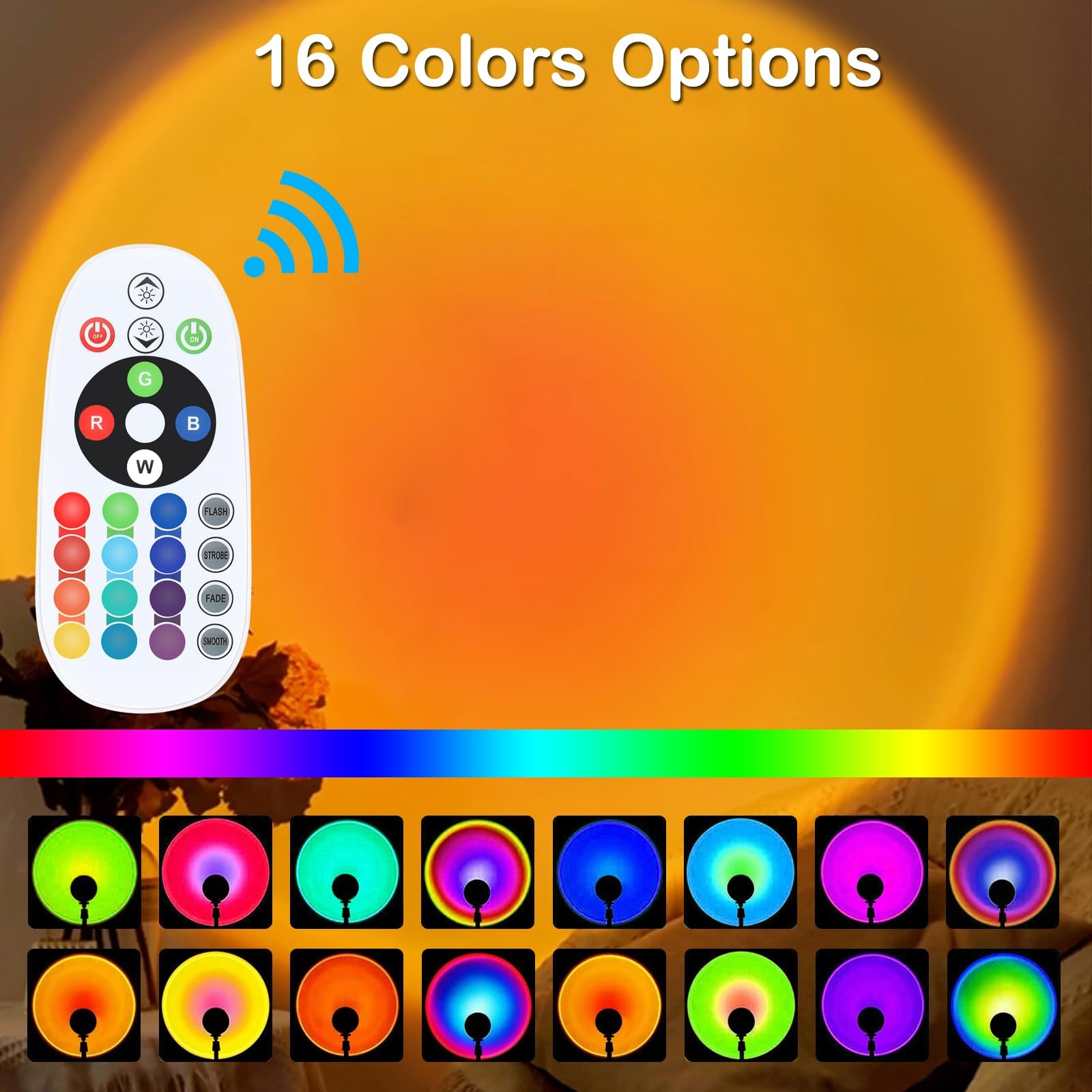 Sunset Lamp Projector, Rainbow Projection Led Lights with Remote, 16 Colors Mult