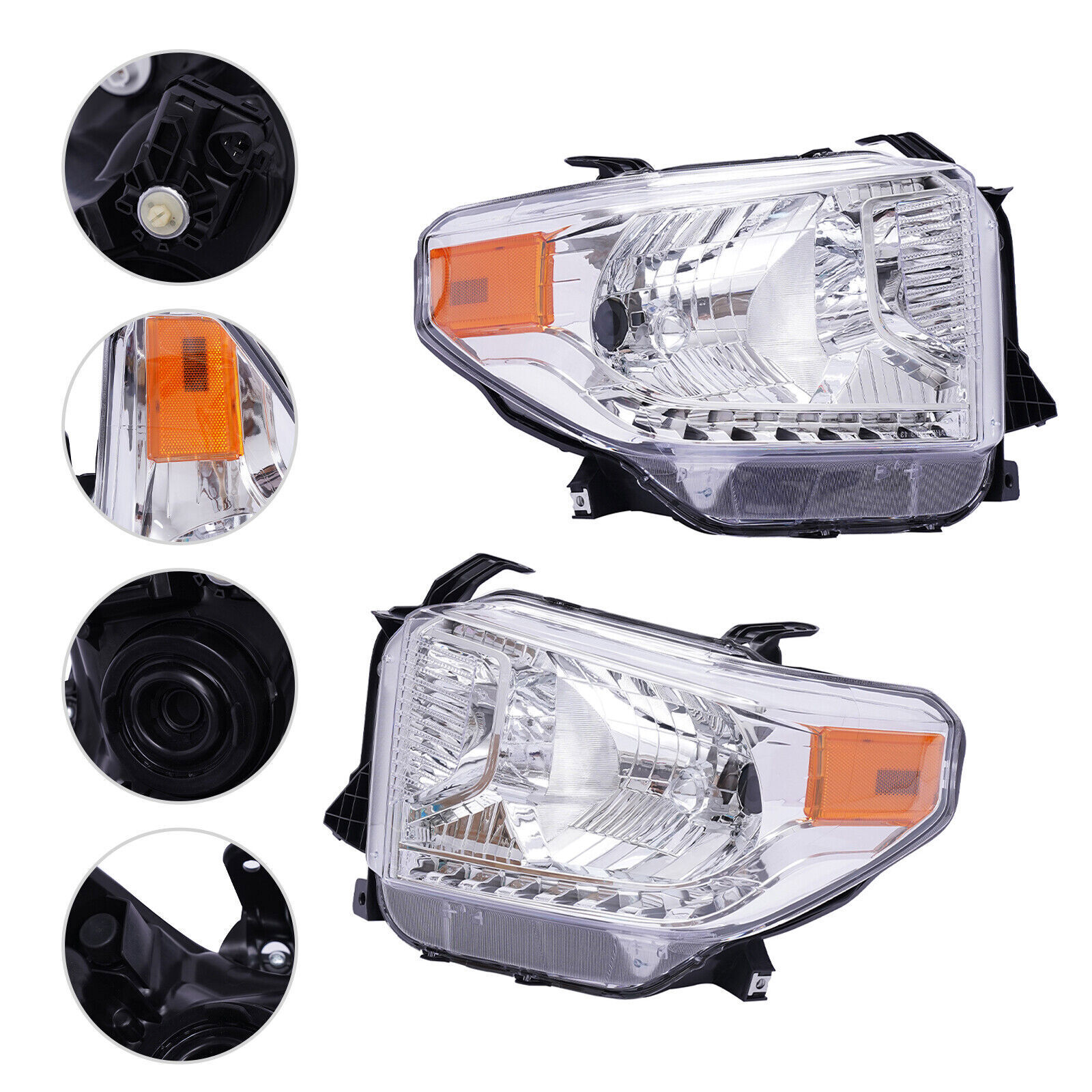 2Pcs Halogen Headlights Set For 2014 2015 2016 2017 Toyota Tundra Left and Right
