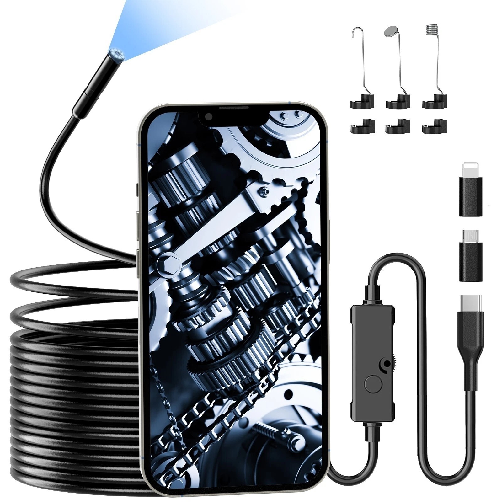 Endoscope Camera with Light, 1920P HD Borescope Camera with 8  LED Lights 16.4ft