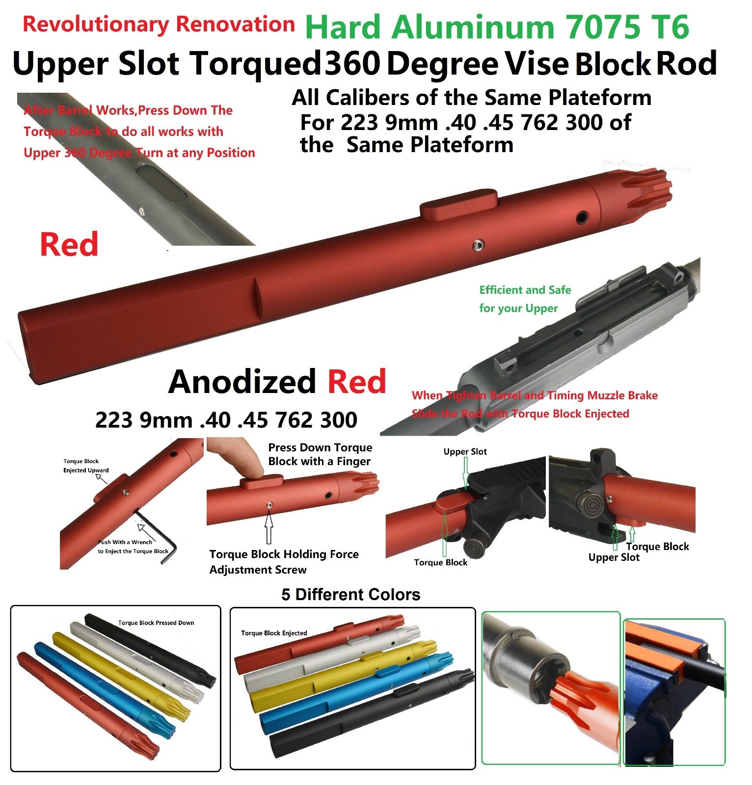 Red 360 Degree Vice Rod Tool F Install Muzzle Devices & Guard Ect. On .750''