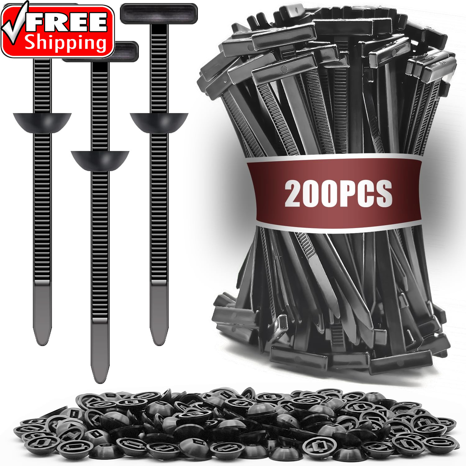 200 Pack Nylon Universal Cable Tie Buckle Zip Tie, Heavy Duty Self-Locking Push