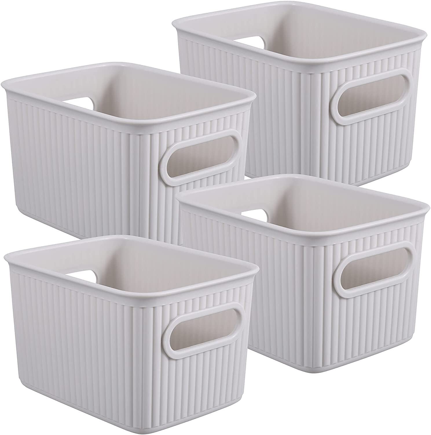 Superio 1.5 L Mini Ribbed Storage Bin- Plastic Storage Bin (White Smoke, 4 Pack)