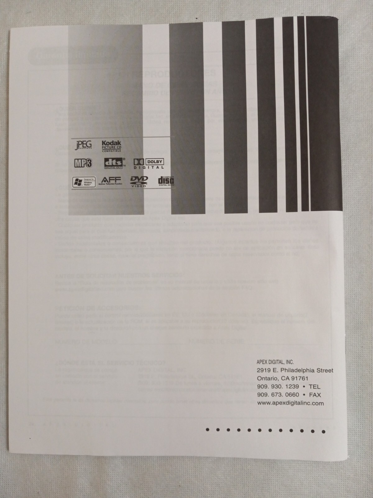 APEX DVD Video Player OPERATING INSTRUCTIONS AD-1225