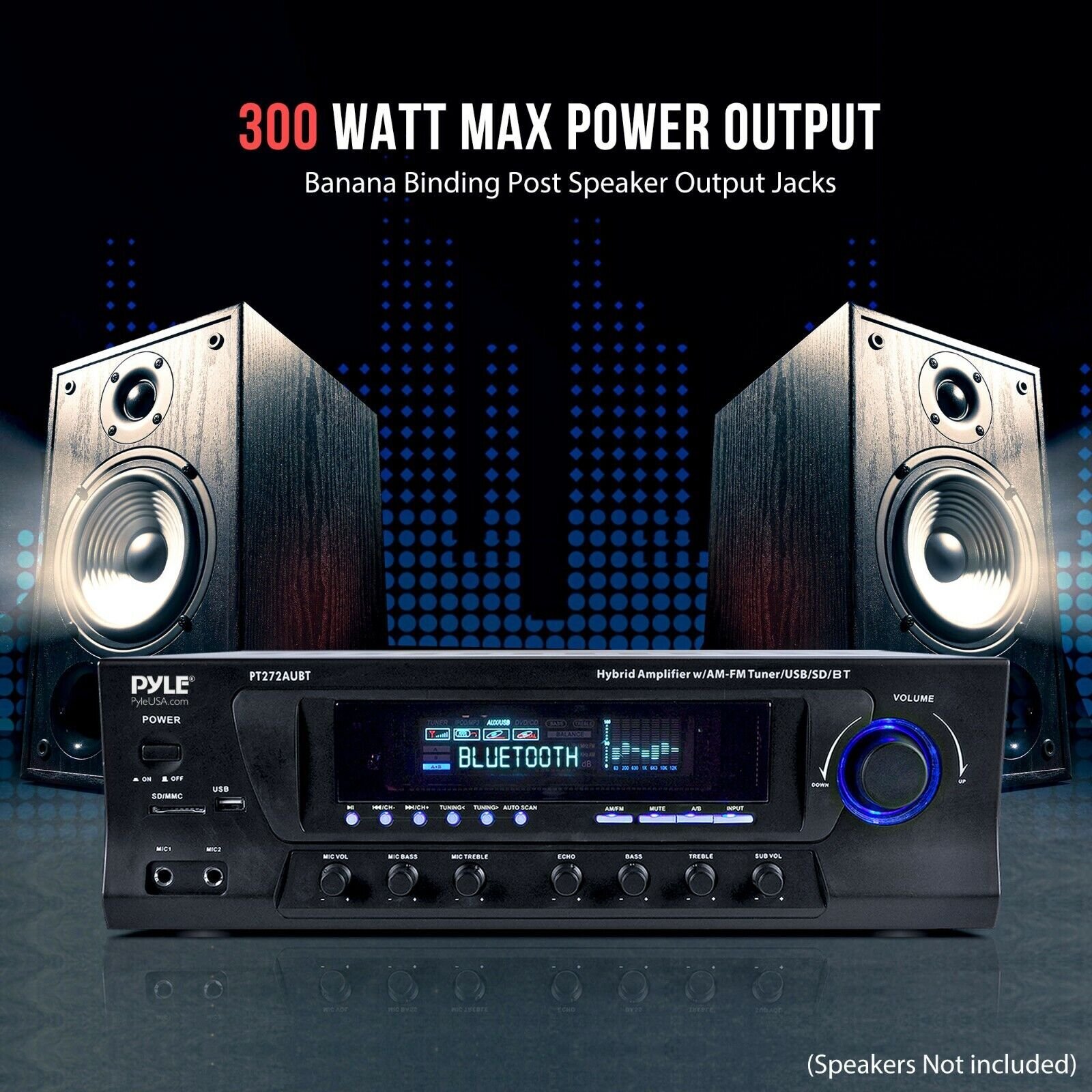 Pyle 300W Stereo Amplifier USB/SD,Bluetooth,Remote,AFM Tuner PT272AUBT
