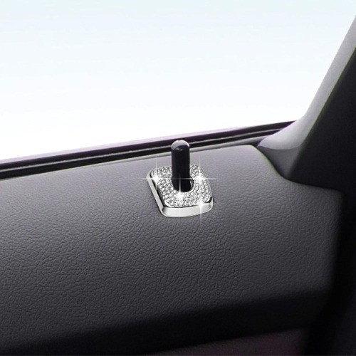 Bling Car Inner Door Lock Covers, Rhinestones Pull Rod Bolt Deco Color: Silver