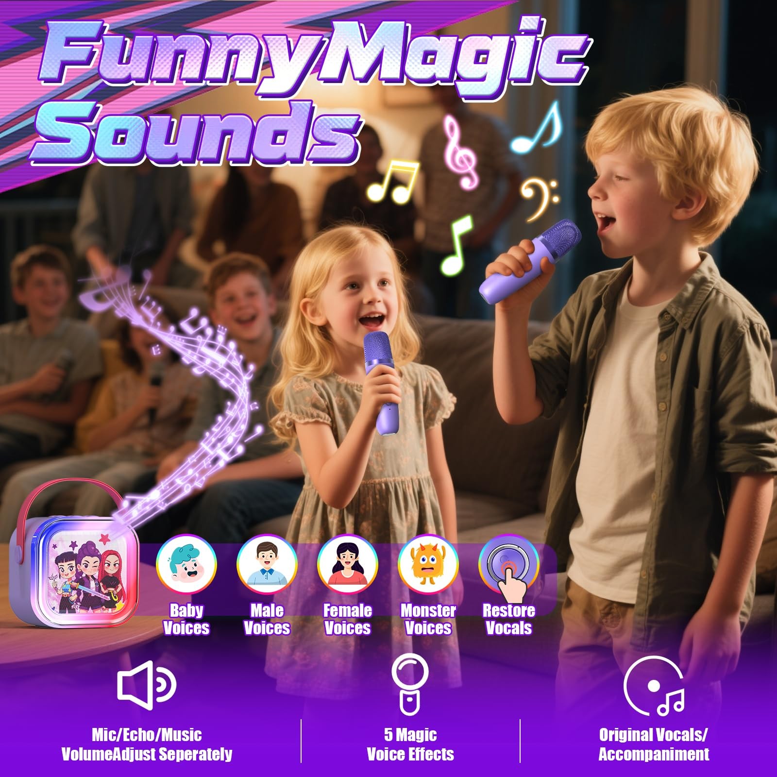 Mini Karaoke Machine for Kids,5 Voice Effects - Portable Bluetooth Speaker wi...
