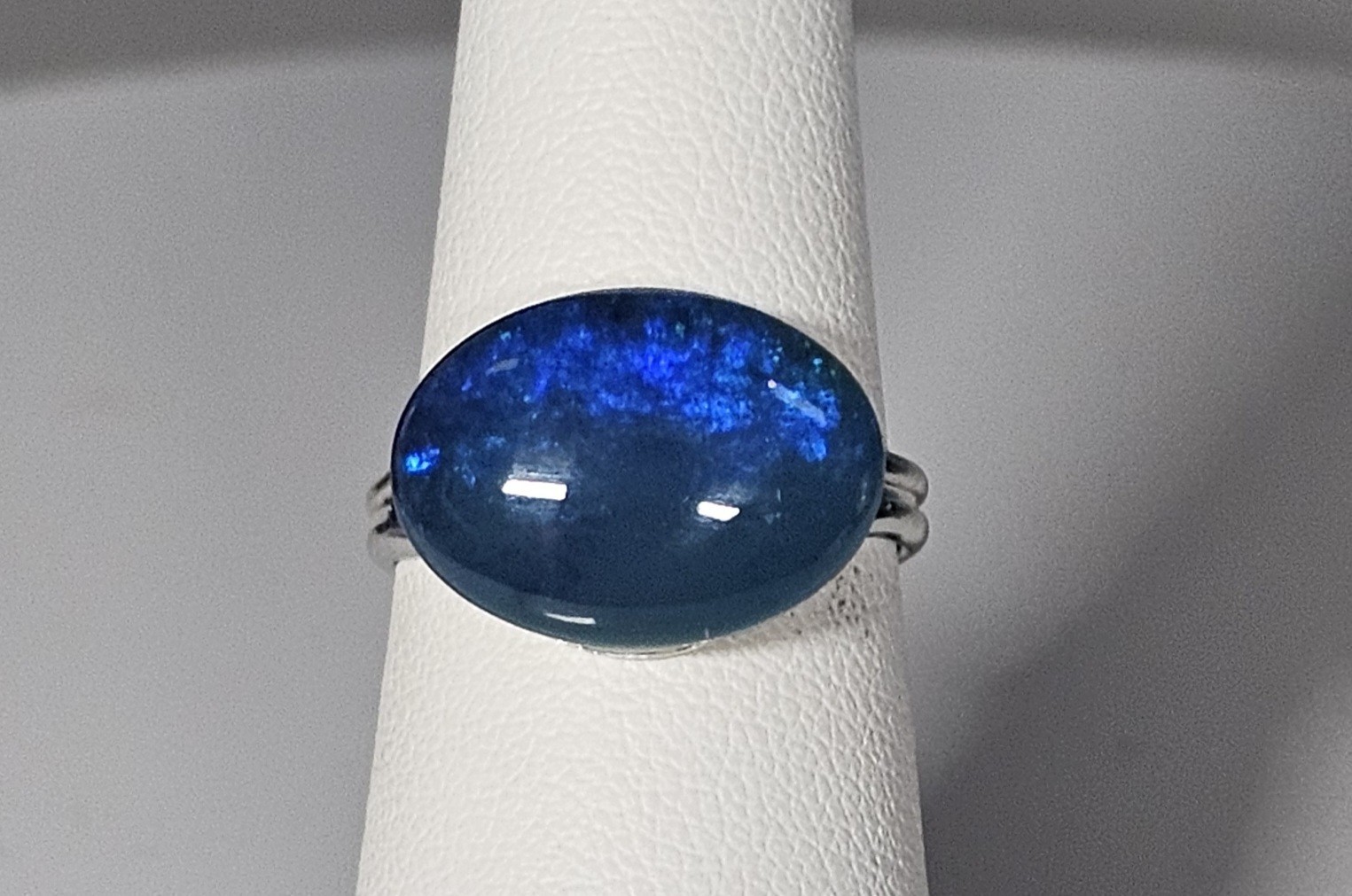 Handmade Adjustable Ring 6 To 8 Could Be A Doublet Opal Blue Some Angles Green