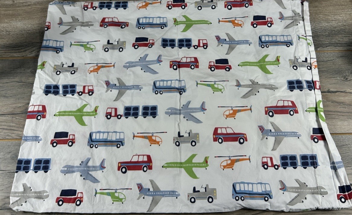 POTTERY BARN KIDS Pillowcase Brody Transportation Helicopter Truck Plane Bus Car