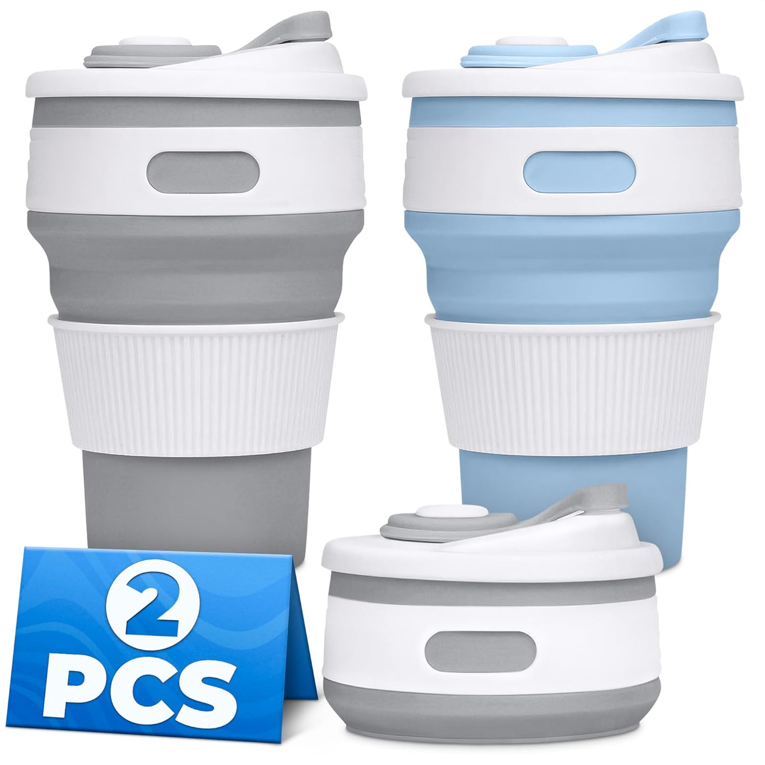 2-Pack Сollapsible Cups for Traveling Reusable – 12Oz Leakproof Coffee Travel...