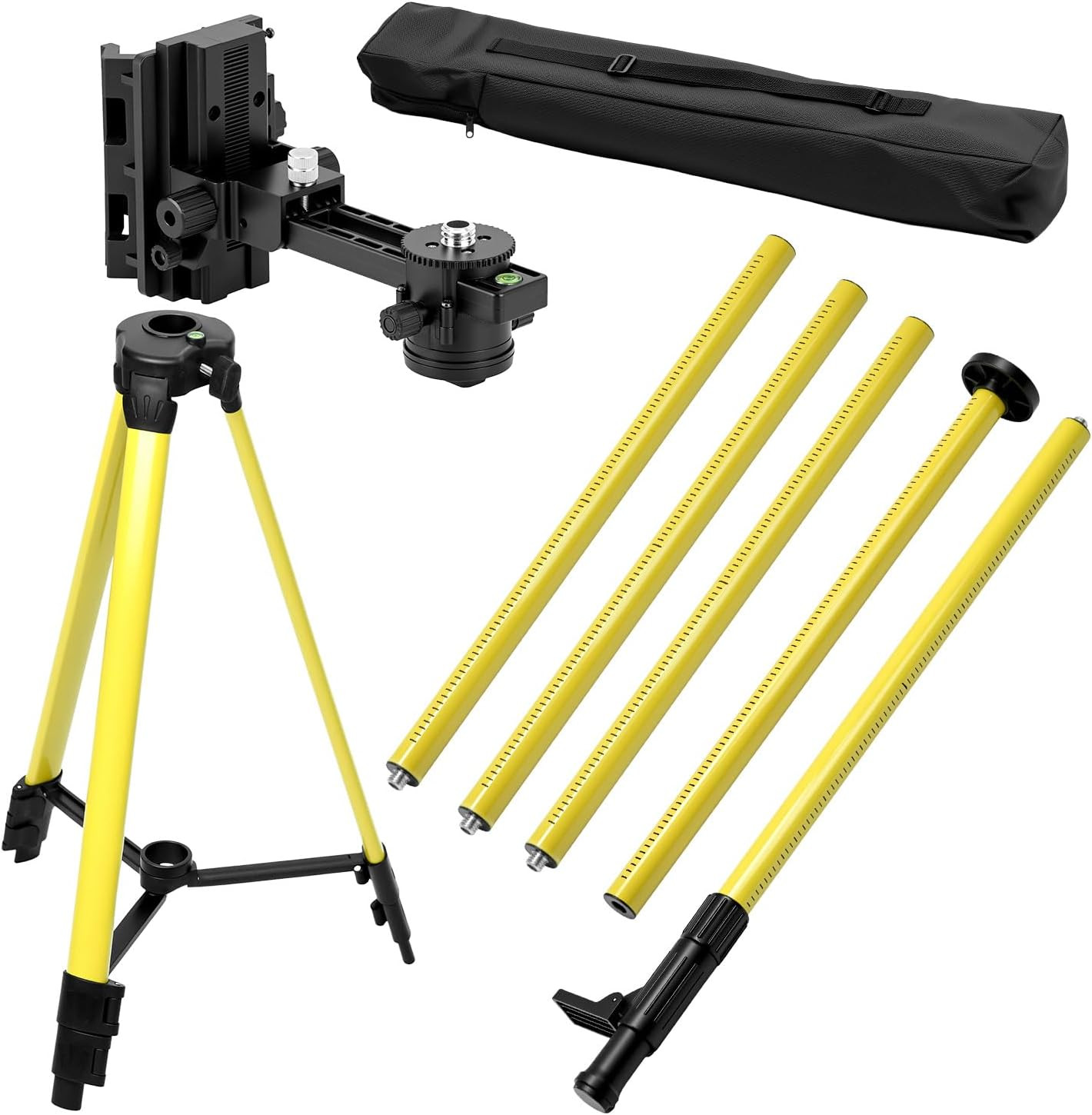 12ft Telescoping Laser Level Pole w/ Tripod 1/4-20 5/8-11 Mount Class 2