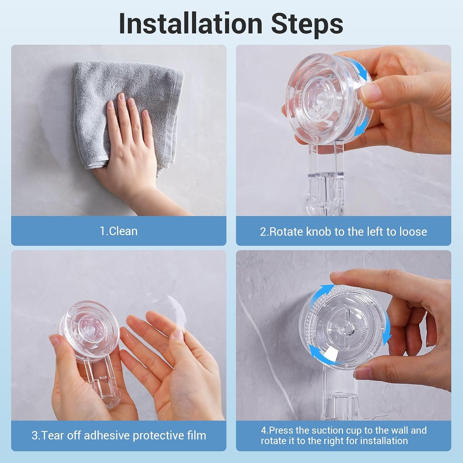 Suction Hooks, 2 Pack Razor Hooks Removable & Reusable Suction Shower Hook