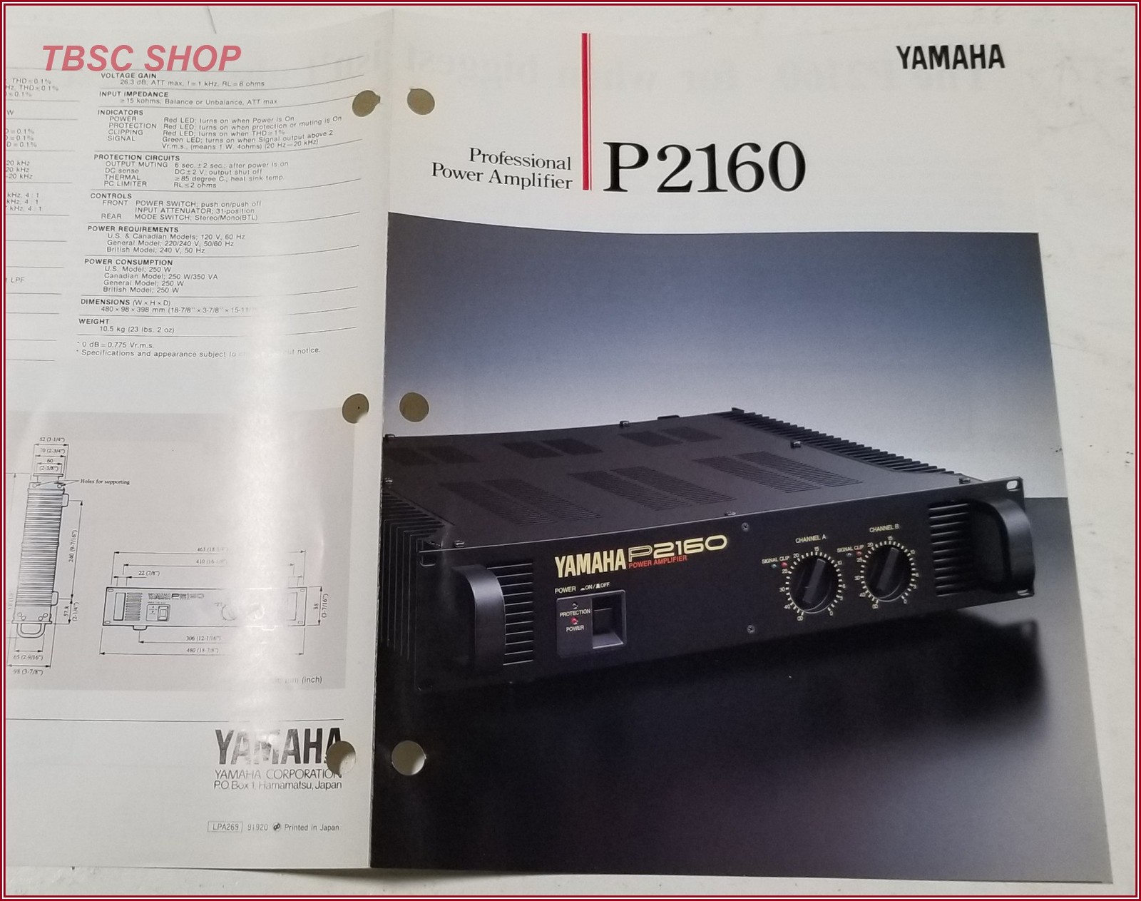 Yamaha P2160 Professional Power Amplifiers Original Dealer Sales Brochure