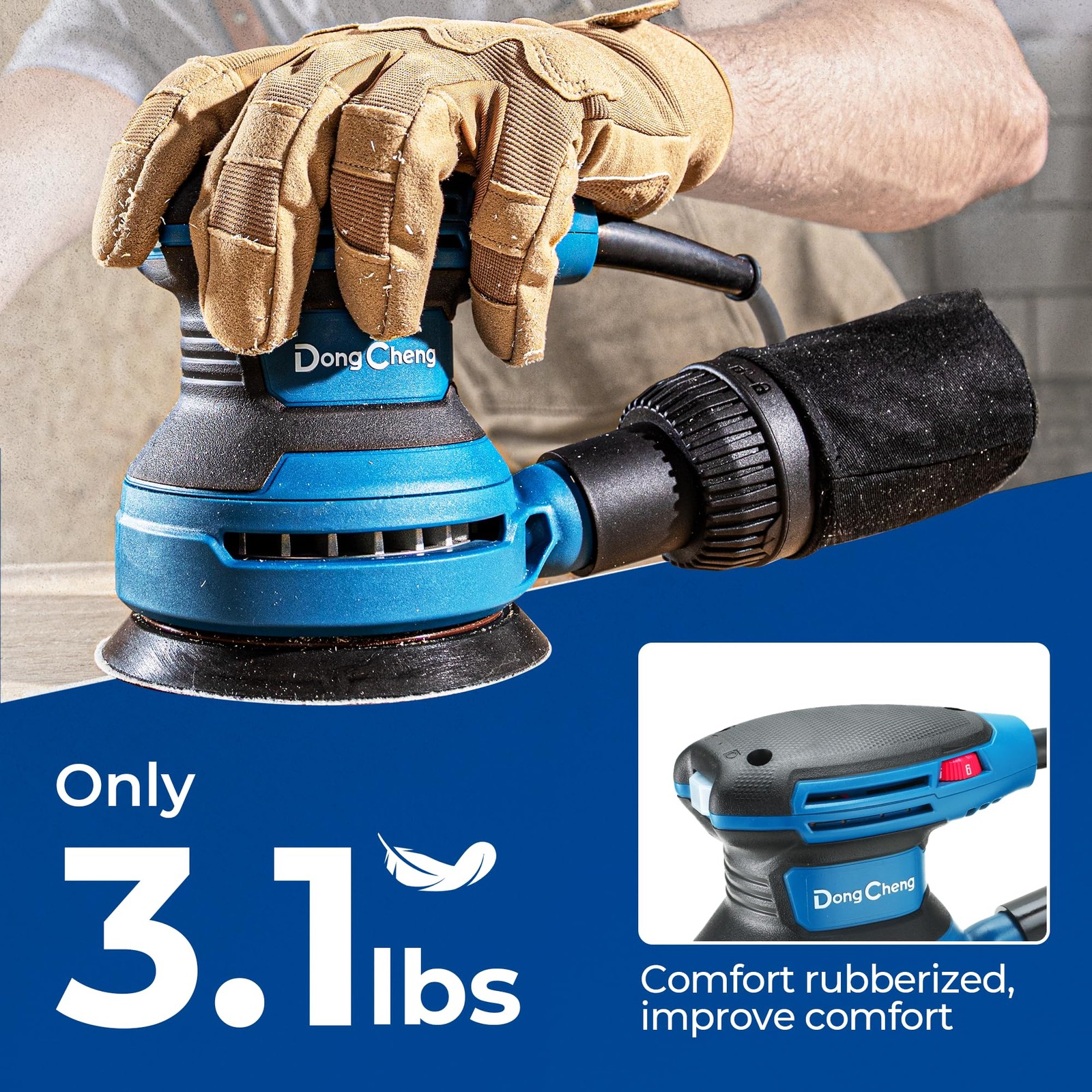 5Inch Random Orbital Sander 3.2A 12800OPM Electric Palm Sander, 6 Variable Sp...