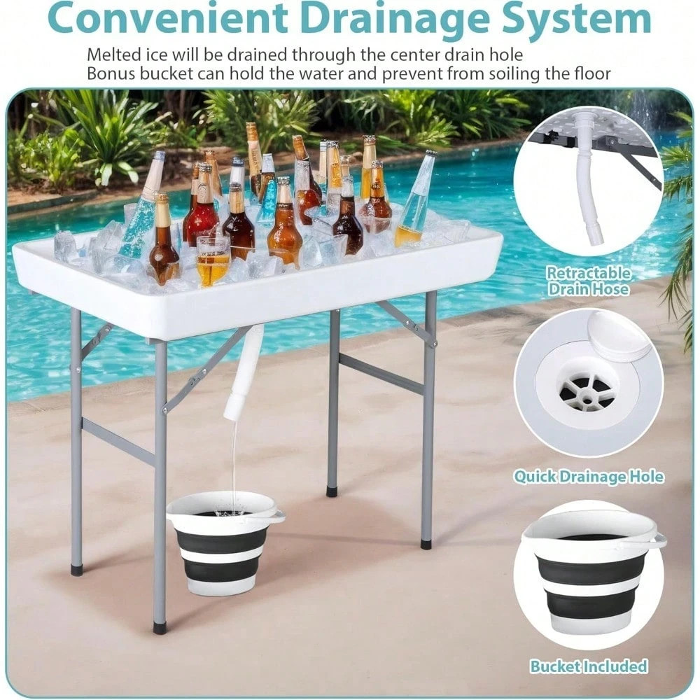 Folding Ice Cooler Table with Drain Hose