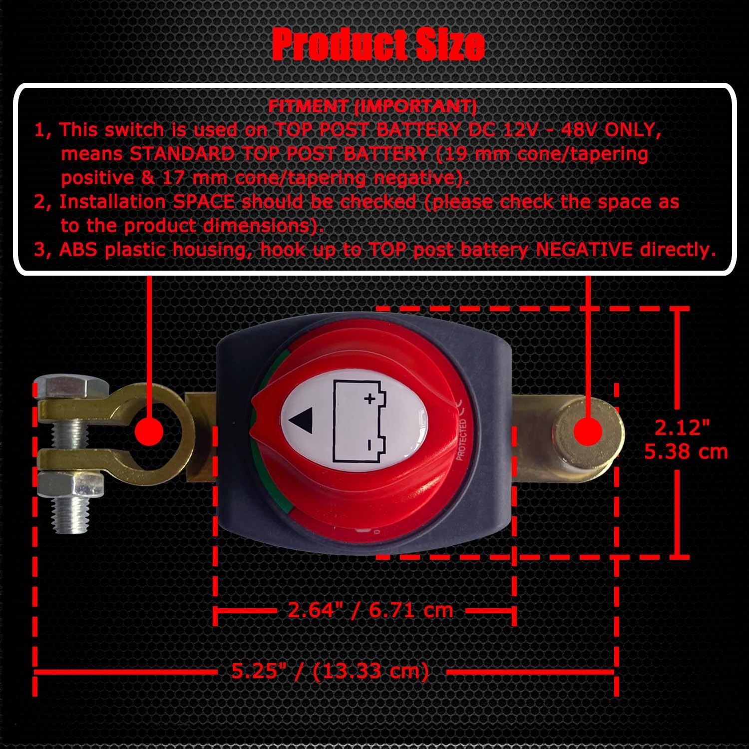 Ampper Top Post Battery Disconnect Switch 12V - 48V, Marine Post, Direct