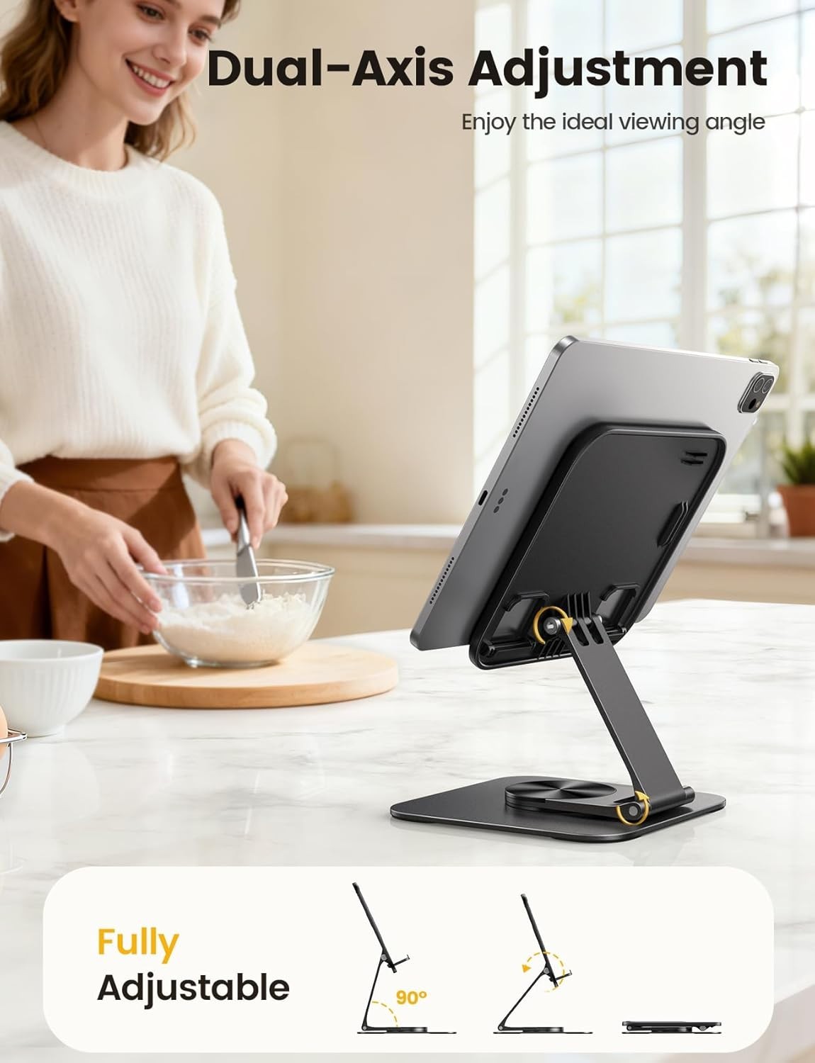 Adjustable iPad Stand for Desk - [Ultra-Slim Foldable][360°Rotation] Tablet S...
