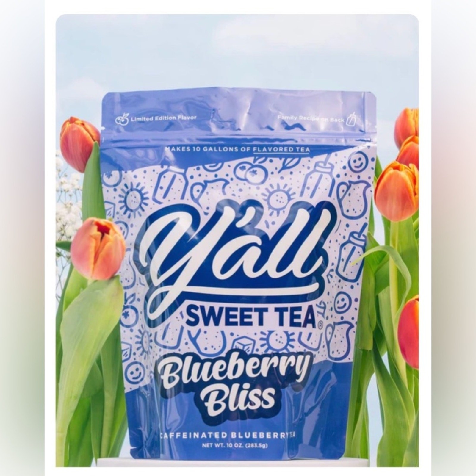NEW Y’ALL BLUEBERRY BLISS SWEET TEA SEALED IN FACTORY PACKAGE. 10 GALLONS WORTH