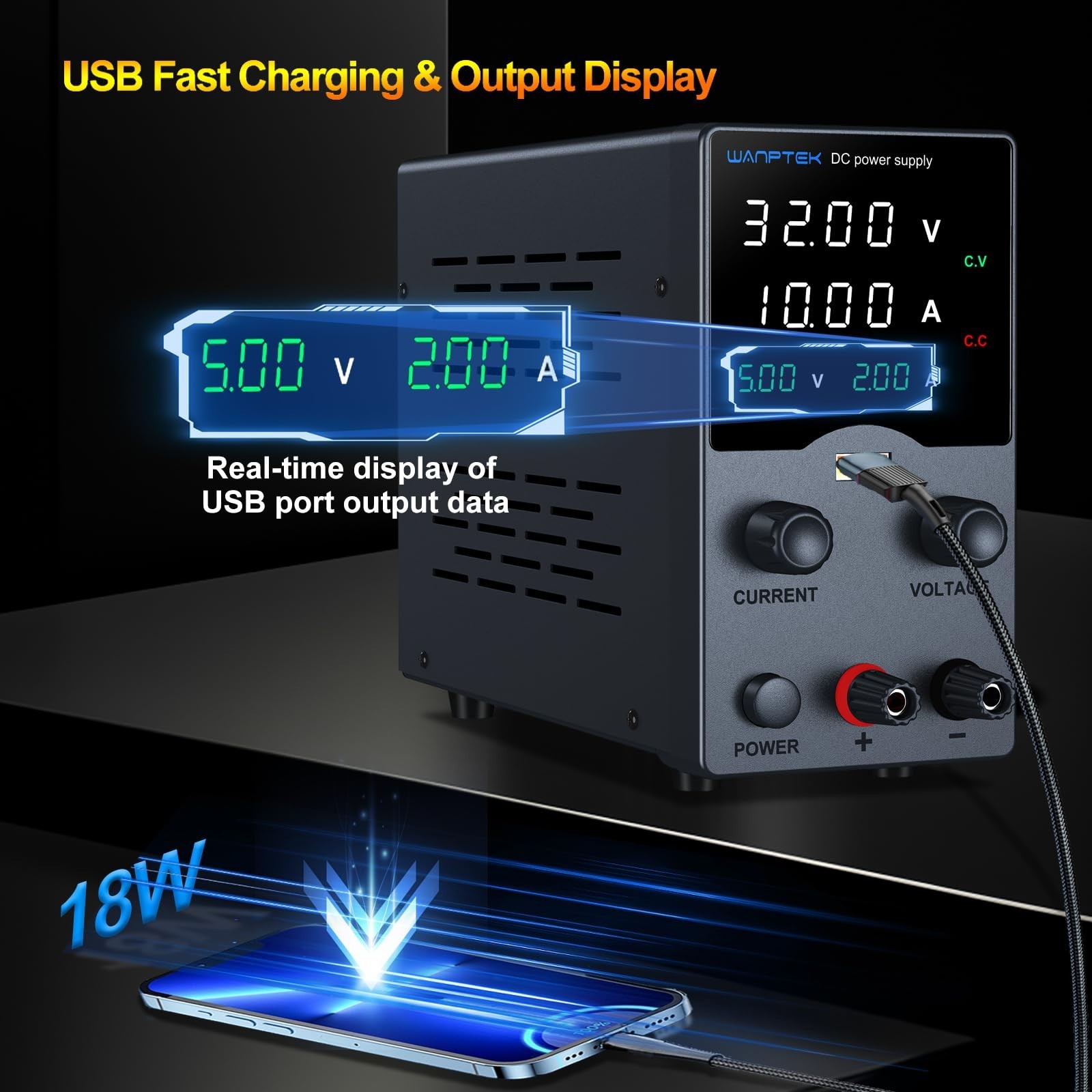 Wanptek DC Power Supply Variable 30V 10A, Bench Power Supplies with Encoder A...