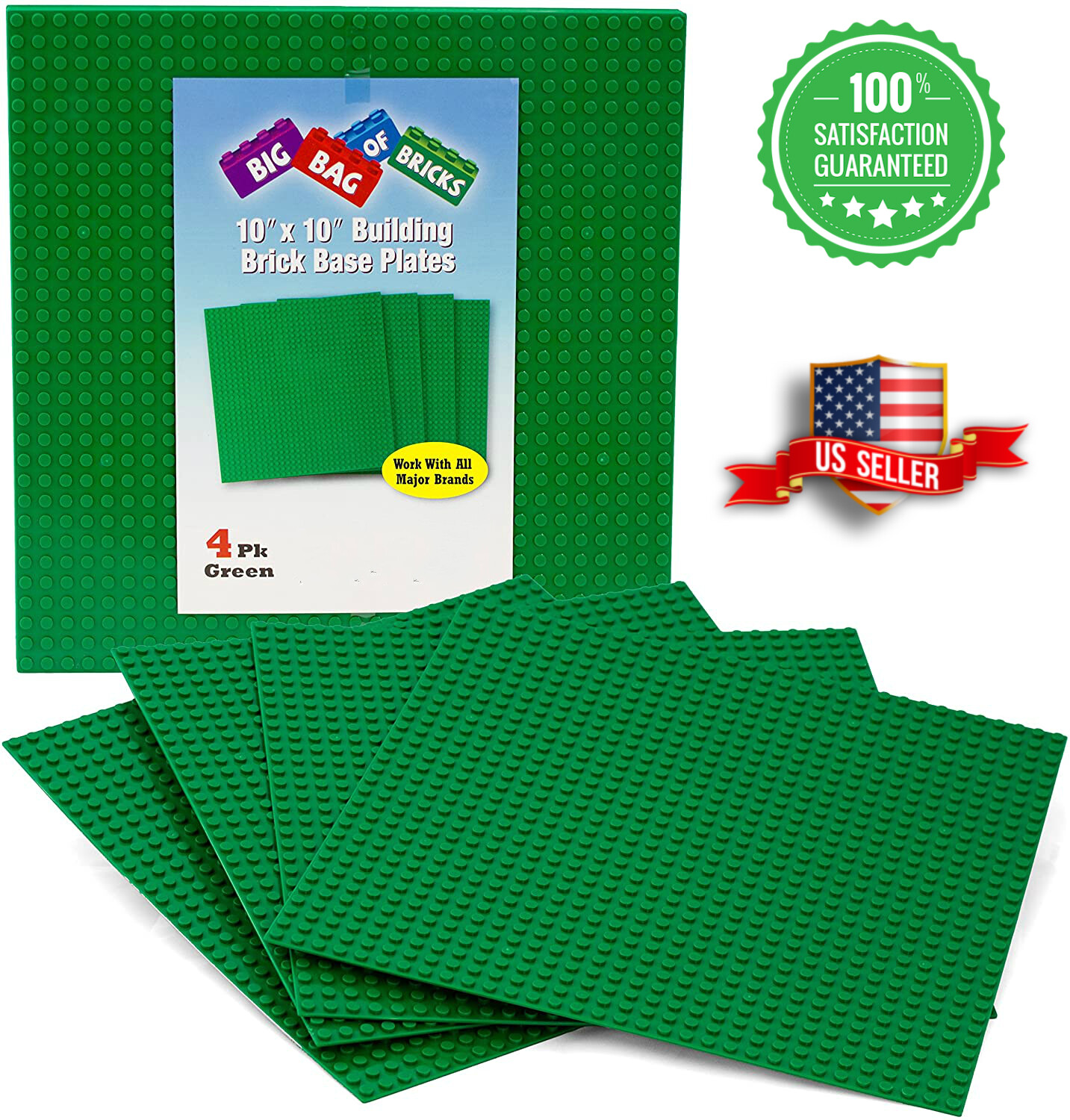 4Pc Green 10"x10" building Base plates 32x32 stud Classic Compatible Major Brand