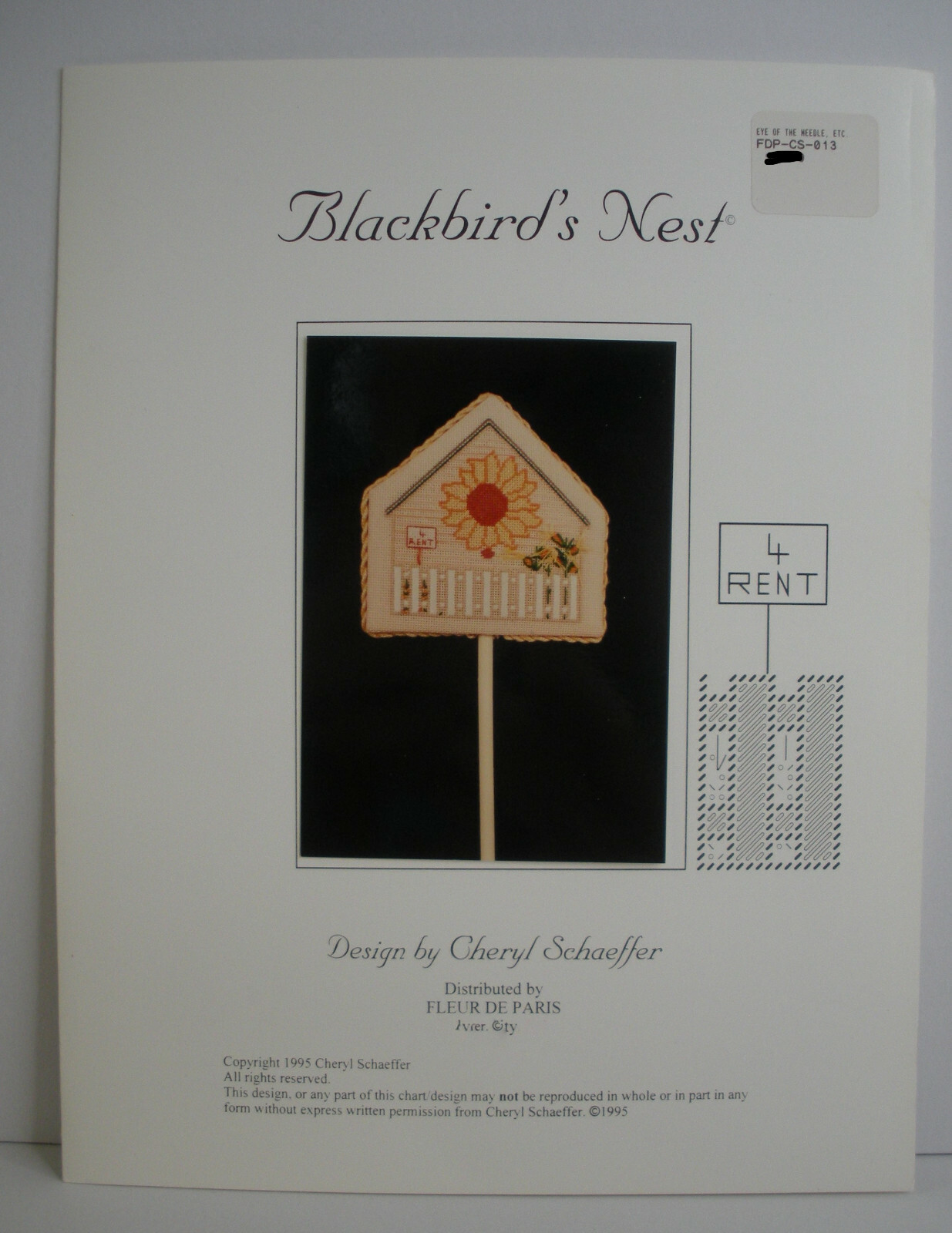 Charted Needlepoint Pattern Blackbird Nest Cheryl Schaeffer 1995