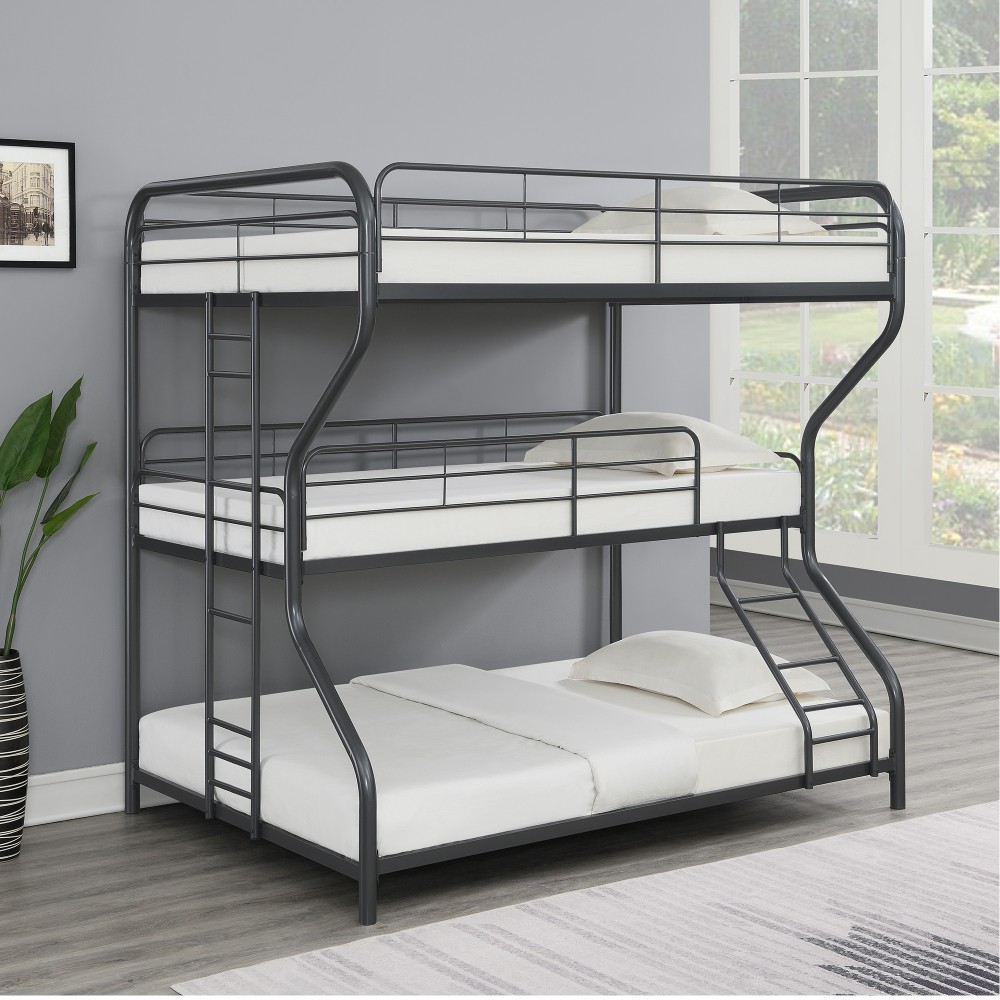 Triple Bunk Bed FULL over FULL over FULL | 3 Full Size Beds | Black Metal Frame
