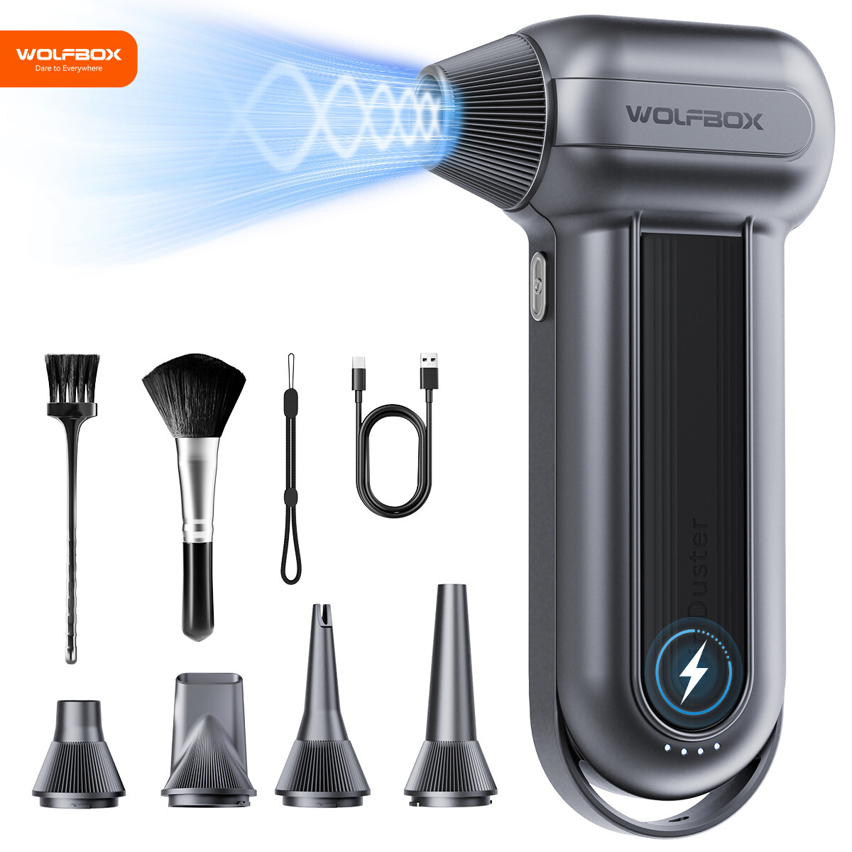 WOLFBOX MF100 Rechargeable Air Duster Cleaner 150000RPM 3-Gear Cordless for PC