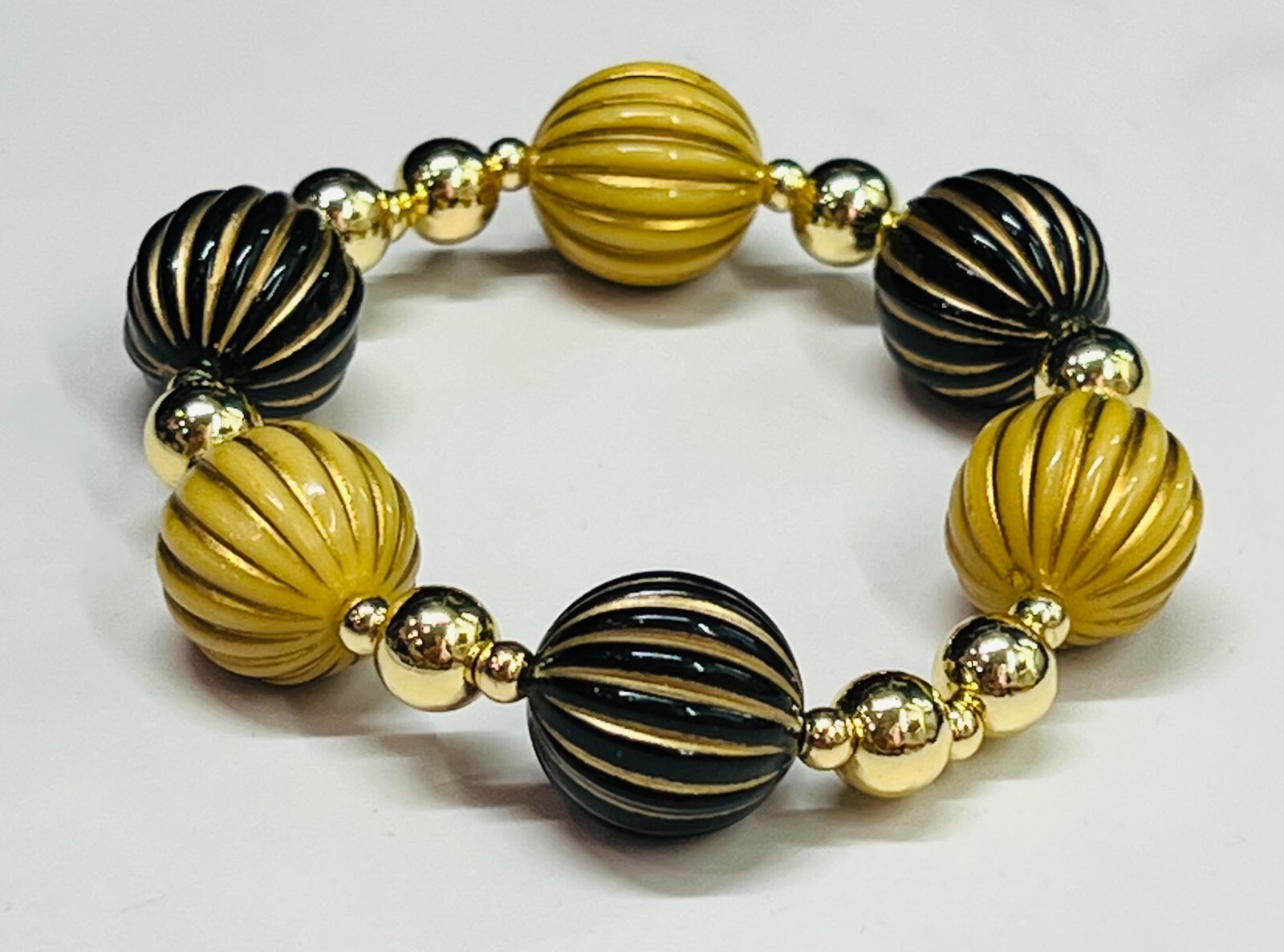 Gold and Black Handmade Women’s Beaded Bracelet, Bead Jewelry, Gift, Stretch