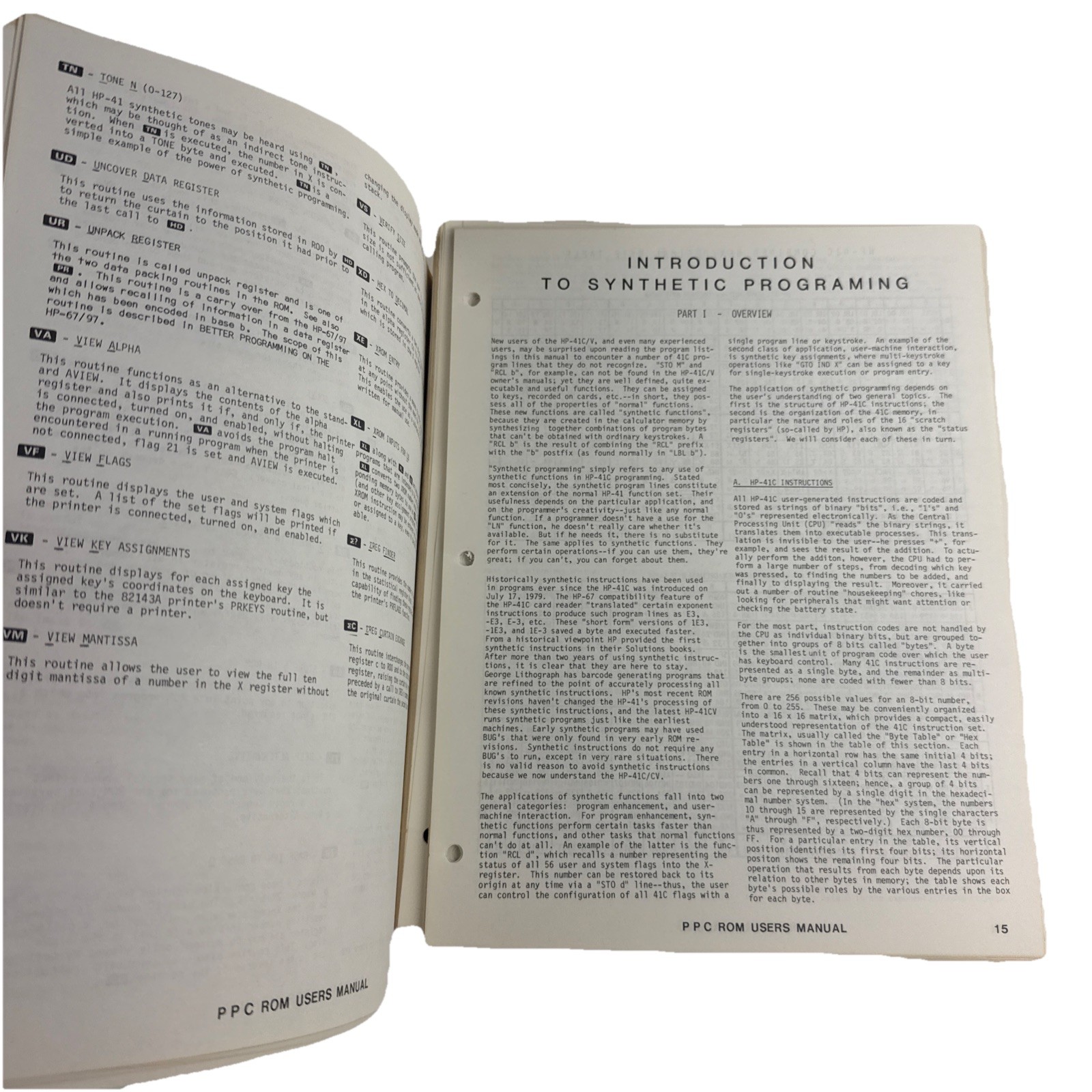 Vtg 1981 PPC ROM User Manual HP-41C HP-41CV Hex Decimal Byte Table Complete Set