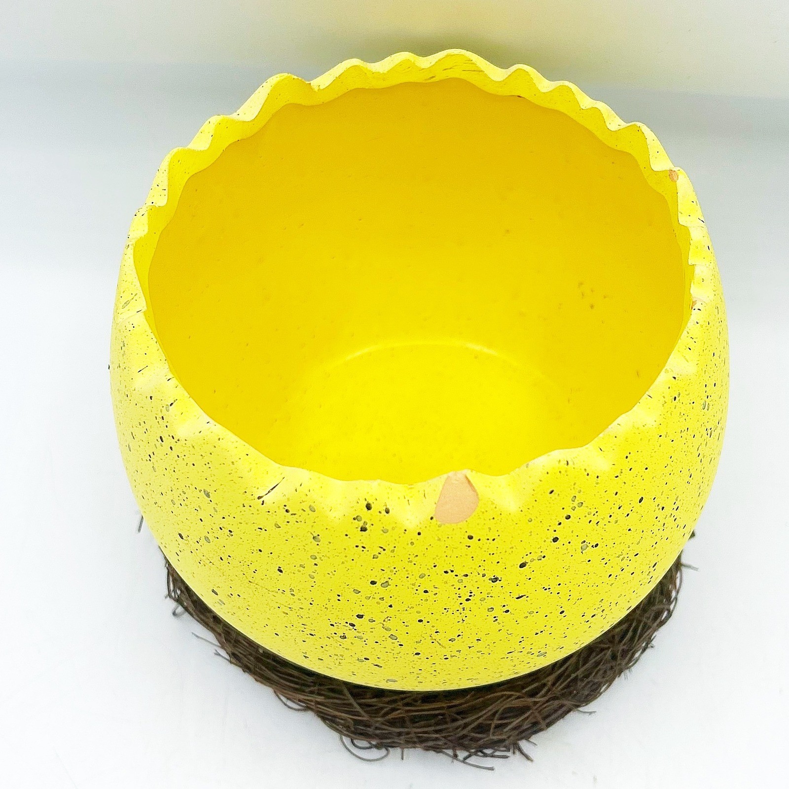 Yellow Cracked Egg Planter with Nest Base 5" H