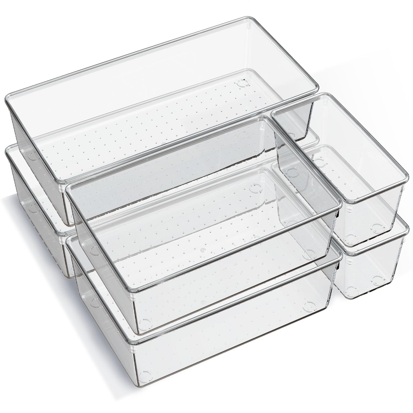 6 Pack Large Clear Plastic Drawer Organizer Trays, Acrylic Kitchen Drawer Organ