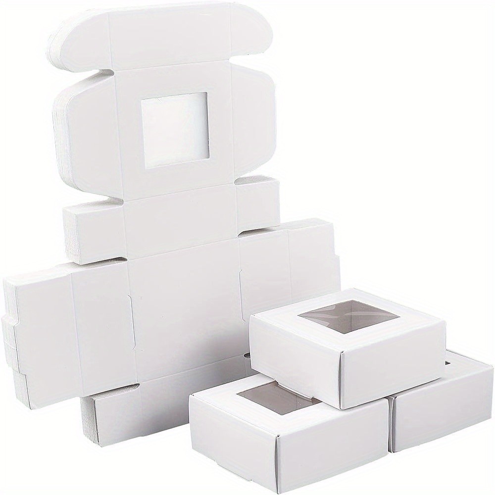32pcs Kraft Paper Cardboard Jewelry boxes with PVC Window Square White