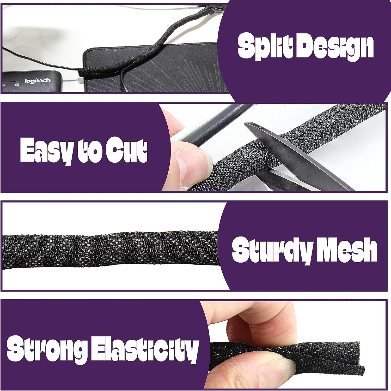Split Cloth Wire Loom Black Braided Cable Sleeve Cord Organizer Protector Lot