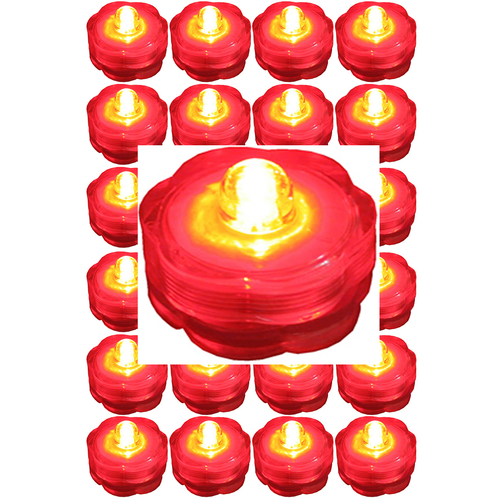 QTY 24 Red LED Submersible Underwater Tea lights TeaLight Flameless US Shipper