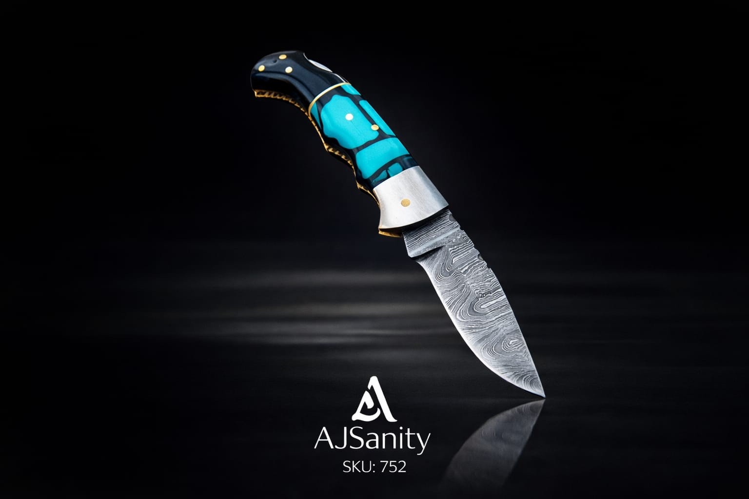 handmade Damascus steel Folding Blade Pocket Knife Turquoise Resin Handle EDC