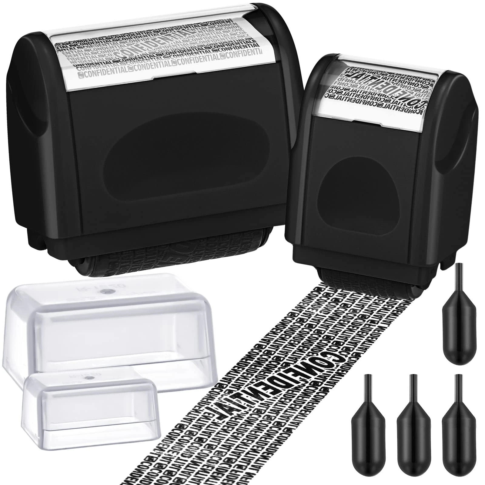 2-Pack Identity Protection Roller Stamp & 4 Refill Ink for Confidential Security