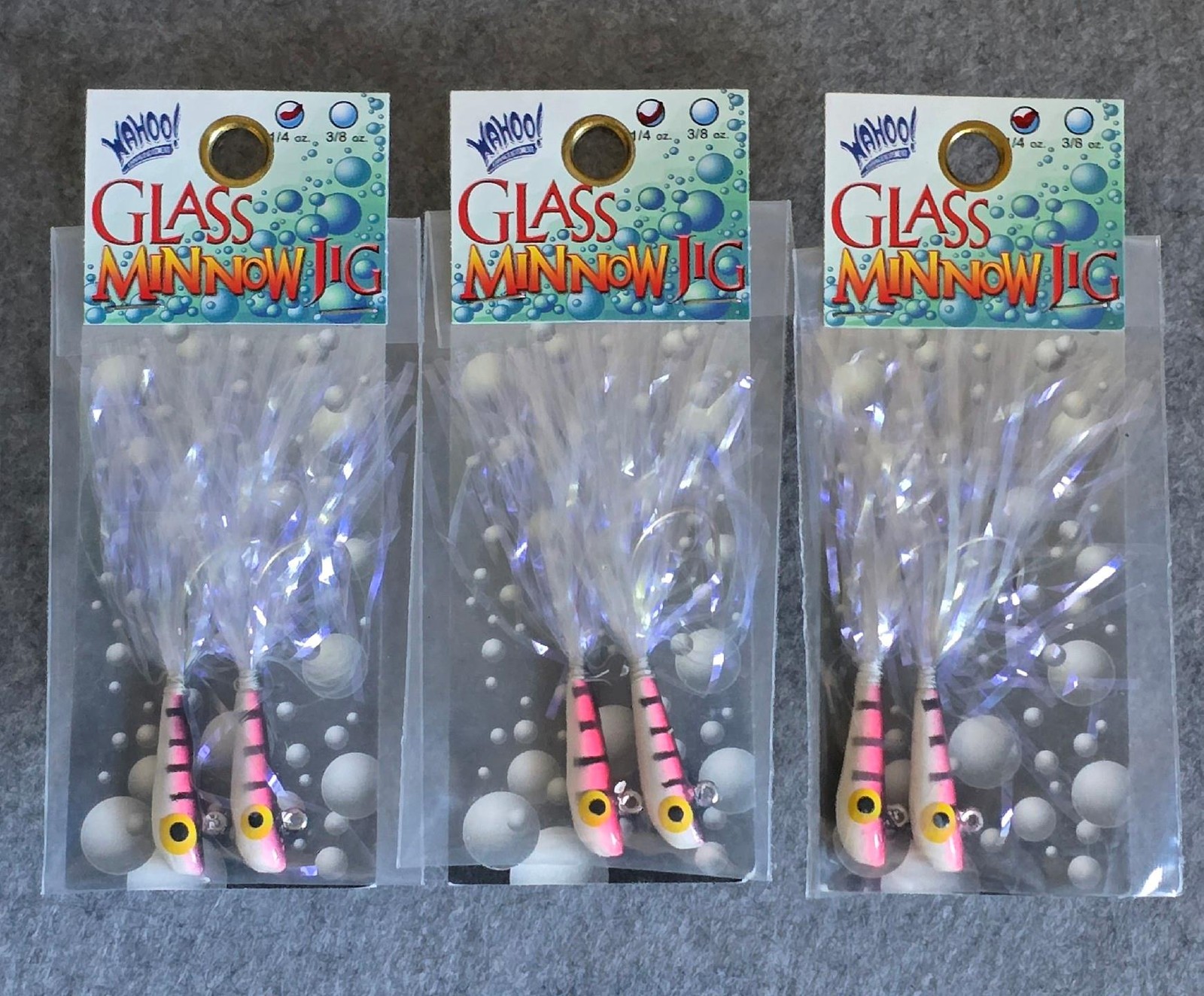 (3) Wahoo Glass Minnow Jig 1/4 oz Pink White Tiger Premium Heavy Saltwater Hook!