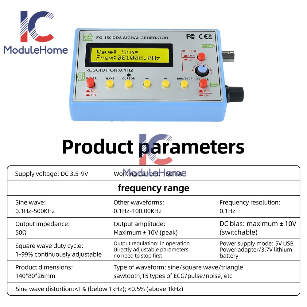FG-150 DDS High-Precision Frequency Signal Generator with 15 Adjustable Waveform