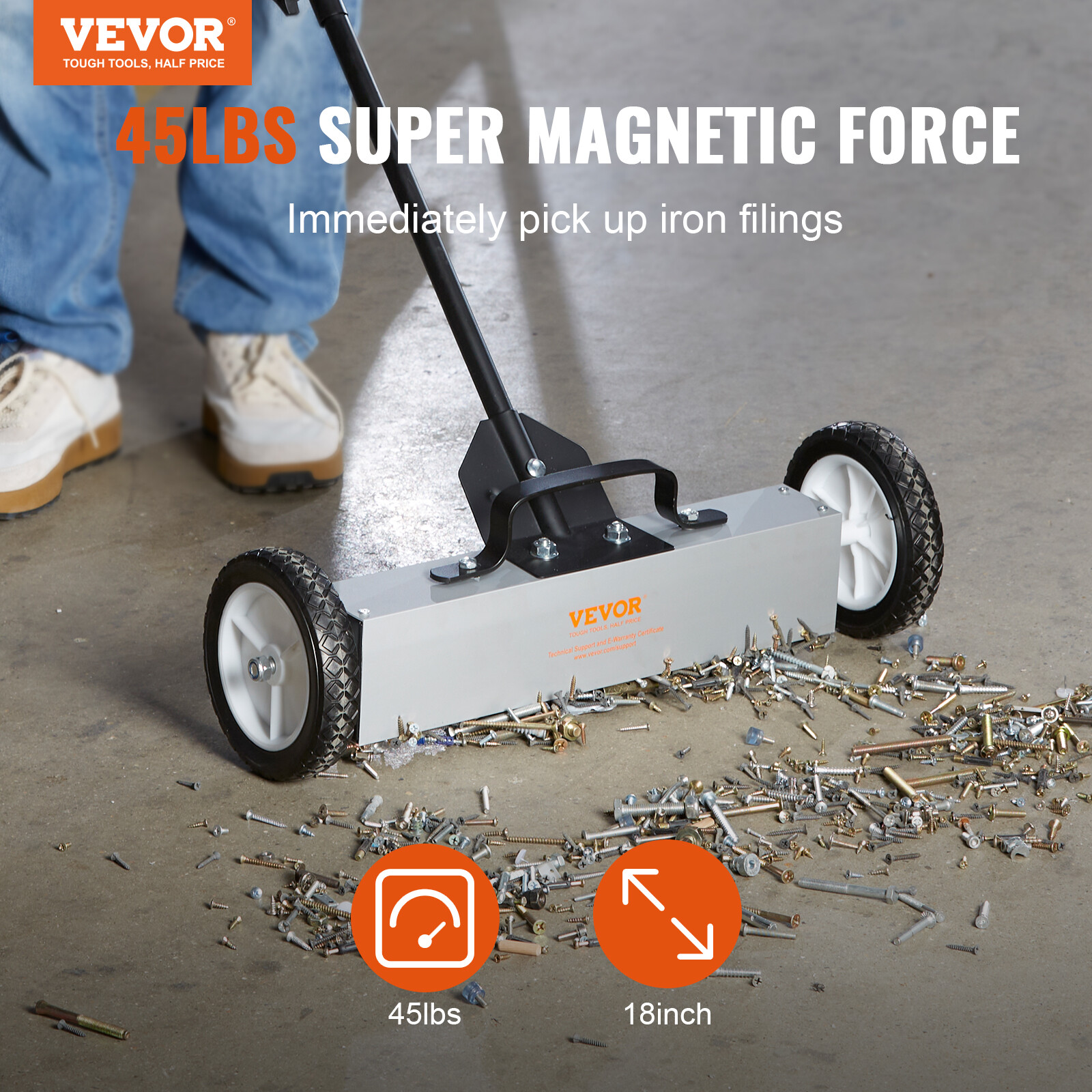 18" Magnetic Sweeper with Wheels 45lbs Rolling Sweeper Lawn Yard Grass