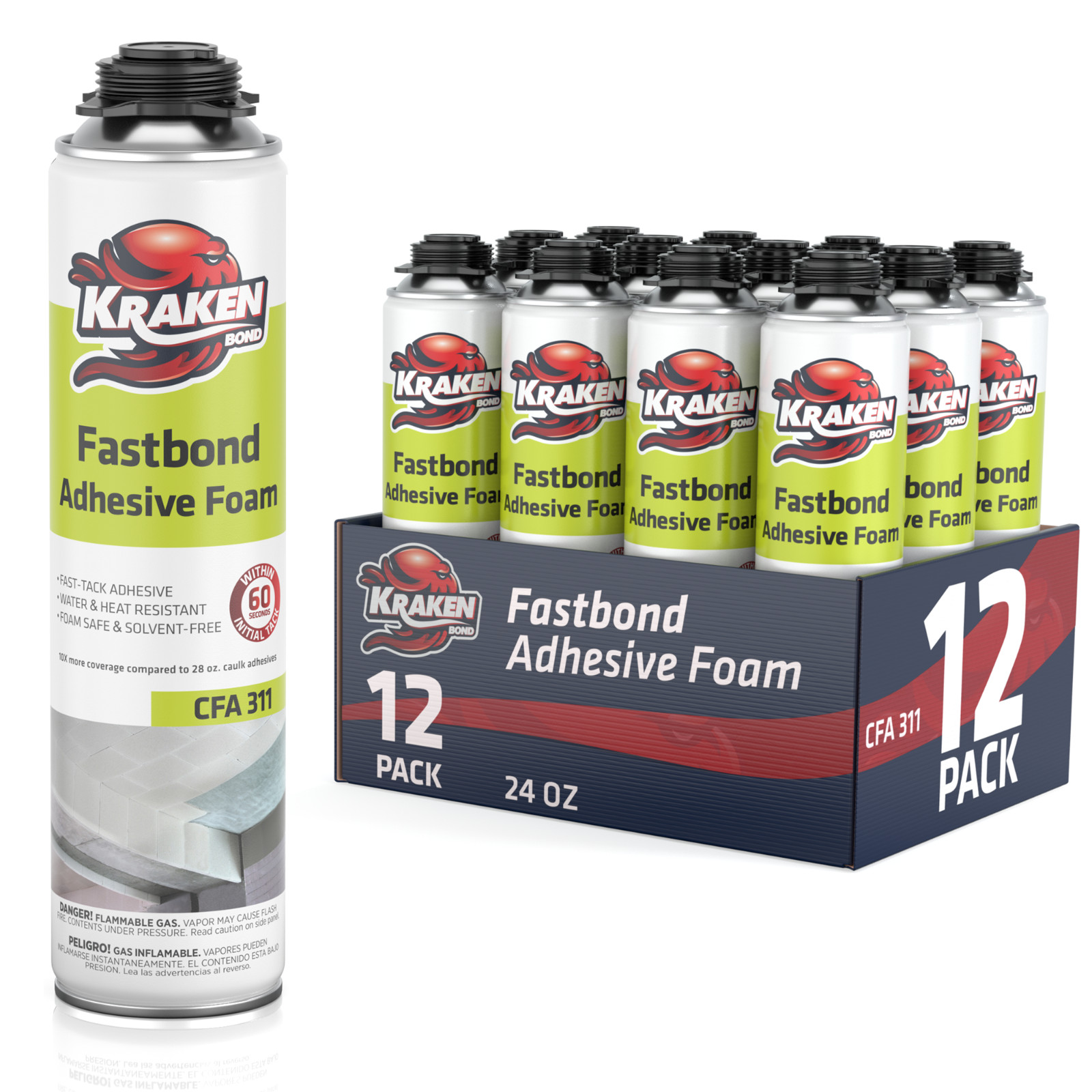 Kraken Bond Fastbond Adhesive Gun Foam 24oz 12 Pack – Gun Not Included