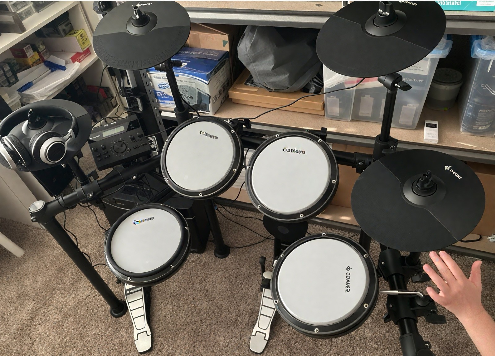 Donner DED-200X Electric Drum Set Dual Zone Snare With Throne Headphones | Black