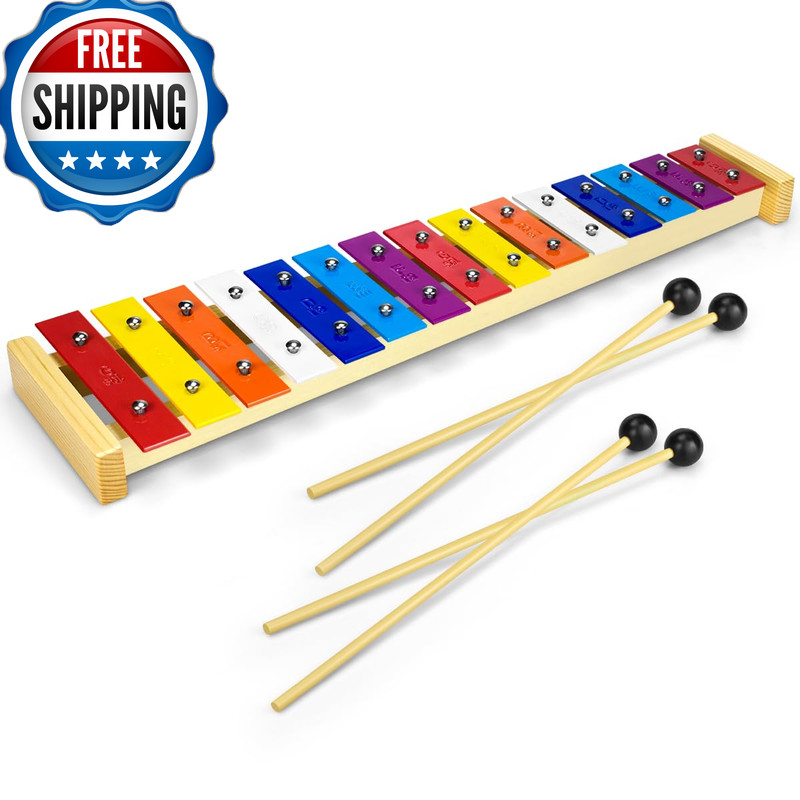 Celemoon 15 Tone Natural Wooden Xylophone For Kids Toddlers Adults Metal Bar