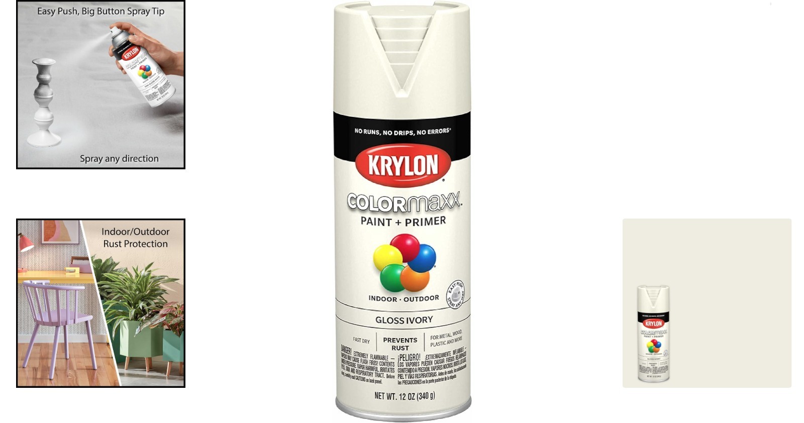 COLORmaxx Gloss Ivory Spray Paint & Primer - Fast-Drying, Rust Resistant, 12 oz