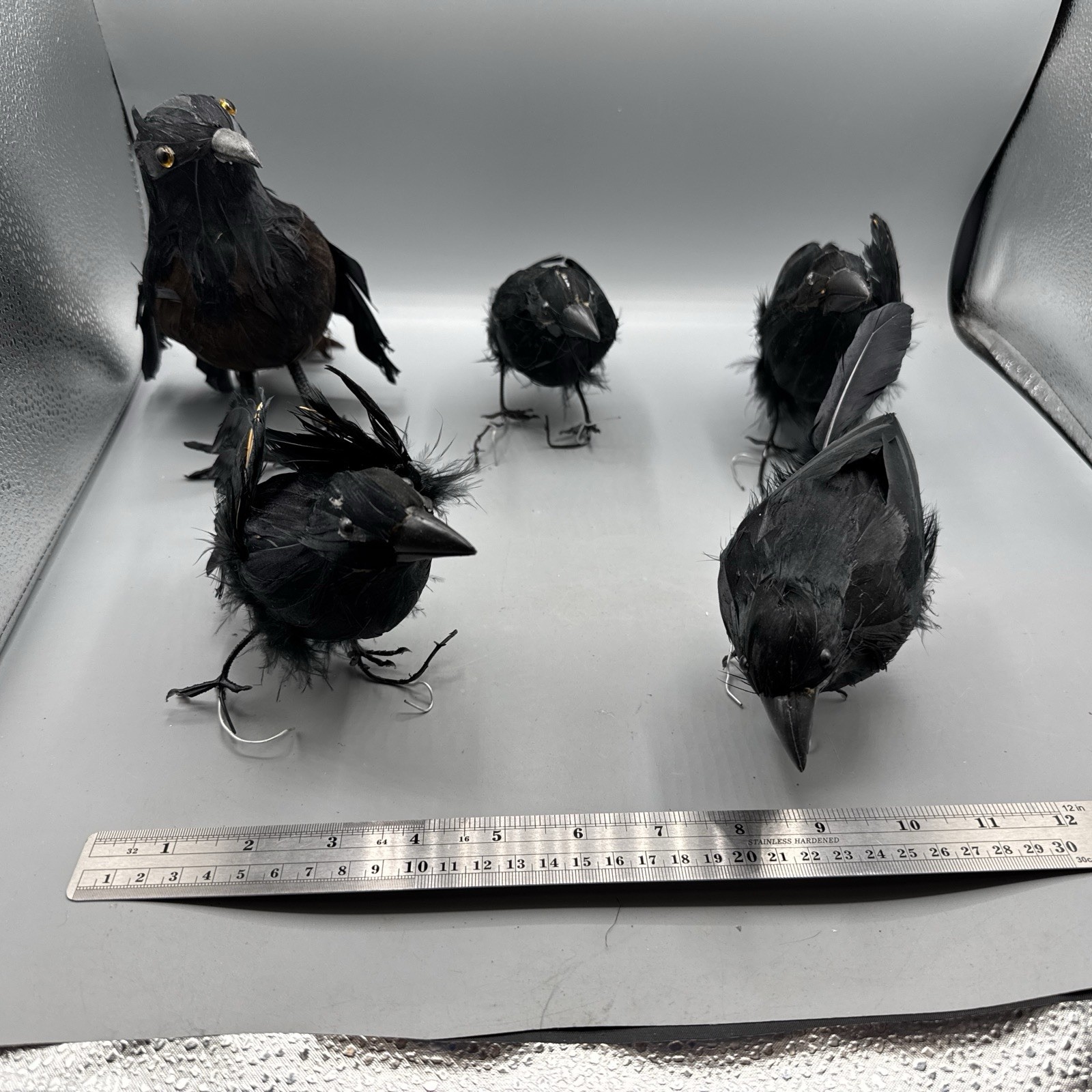 5 PCS Black Feathered Crows Halloween Ravens