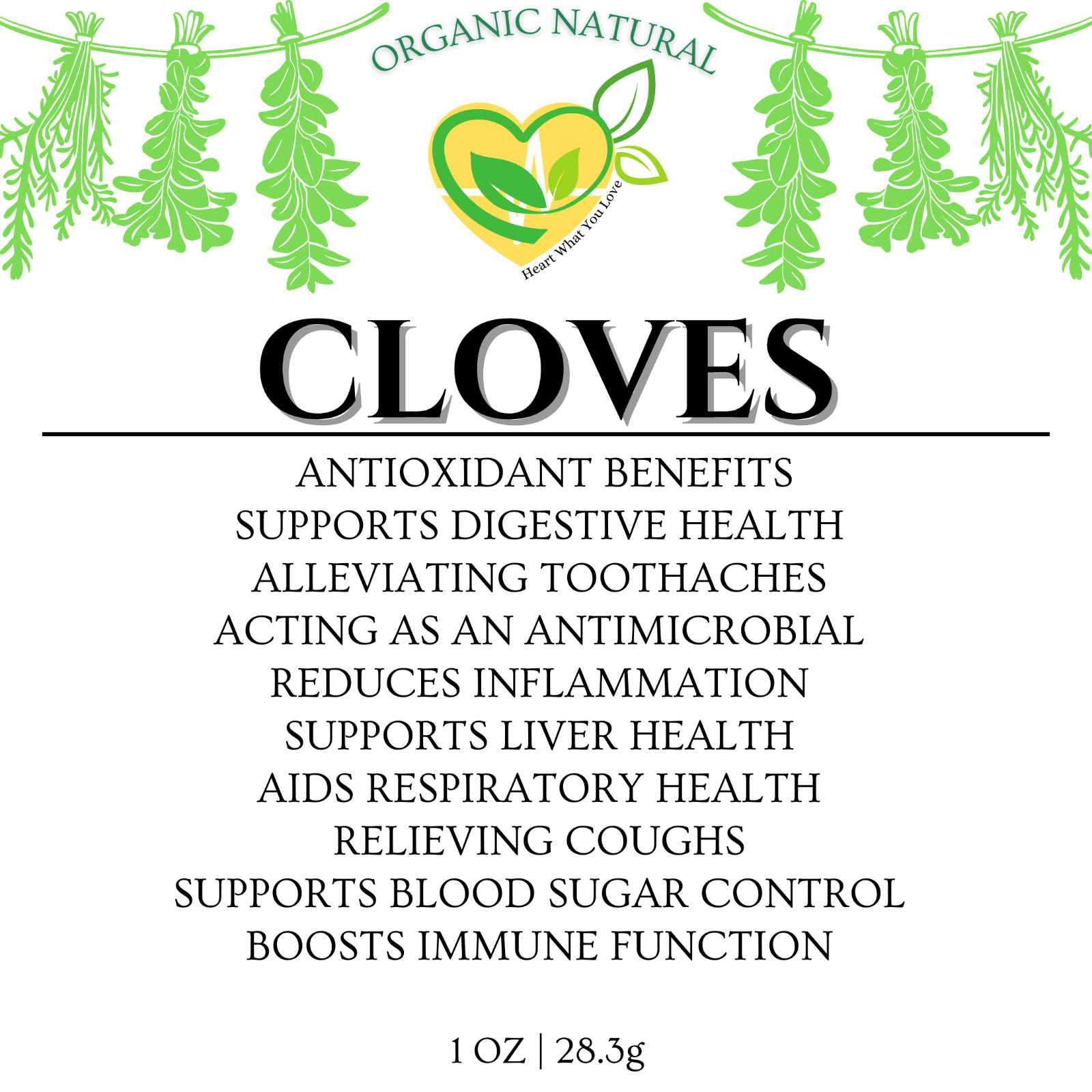 Clove Whole Organic Herb Natural 28.3g Organic Kosher & USDA Cerfied Spice Clavo