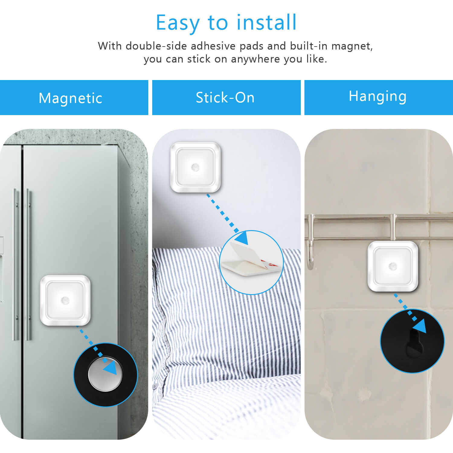 Battery Powered LED Closet Light- Motion Sensor Wall Lamp for Cabinets&Night Use