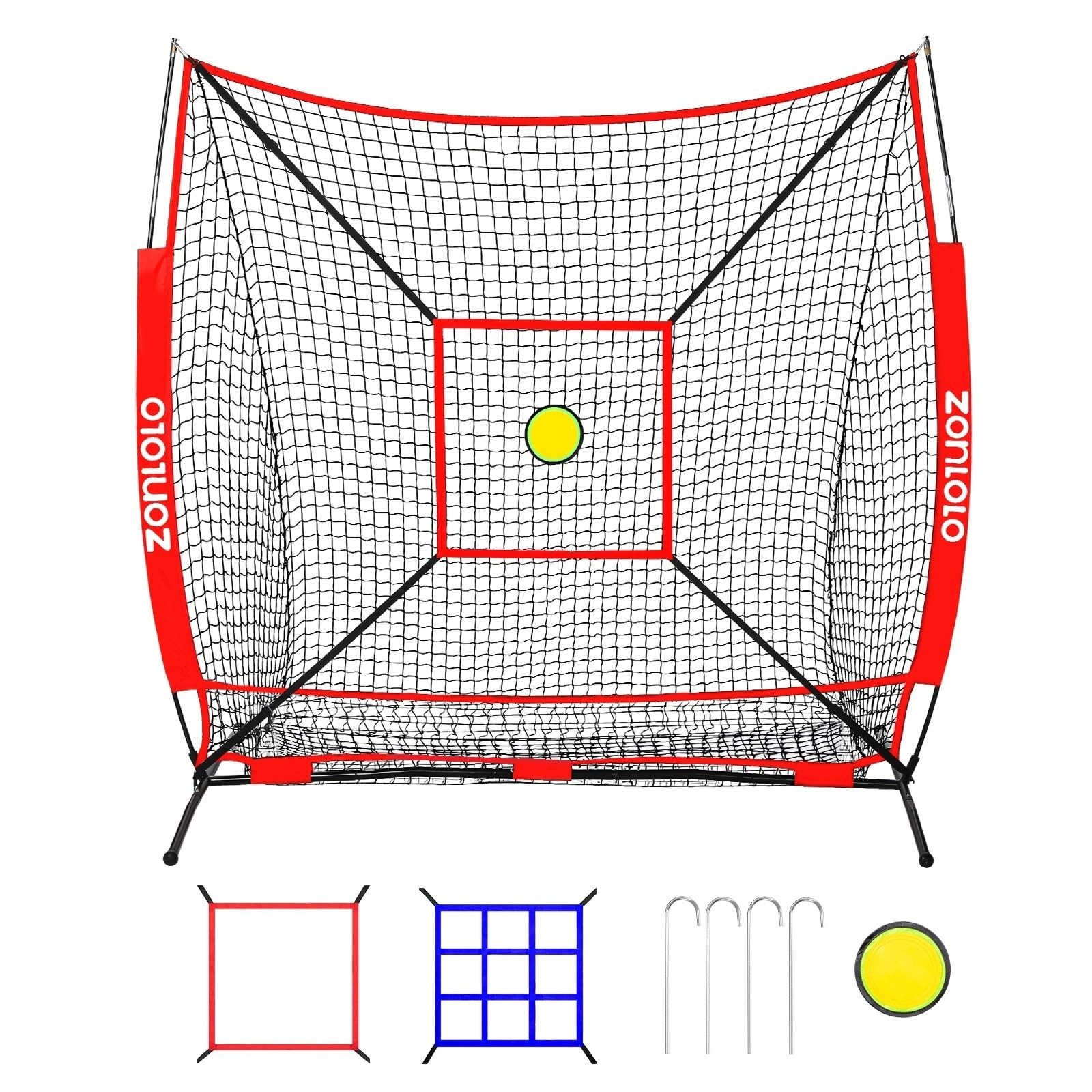6 x 6 FT Baseball Net with 3 Diffferent Targets, Portable Practice Net for Ba...