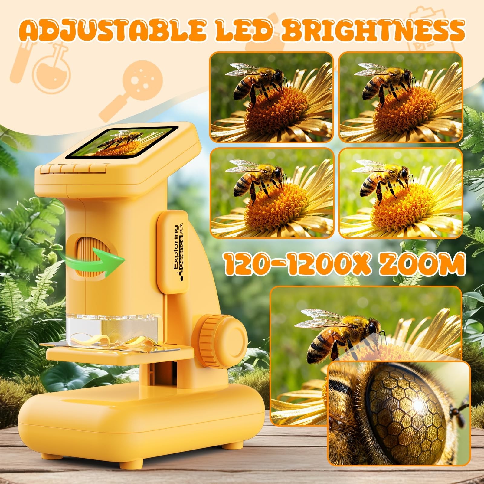 1200X Microscope for Kids, 2 in 1 Handheld & Desktop Digital Microscope with...