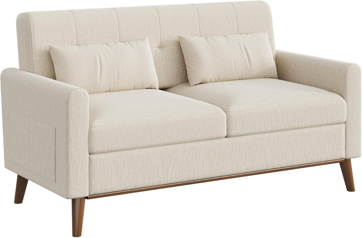62" Loveseat Sofa Mid Century Modern Small Button Tufted Upholstered Couch